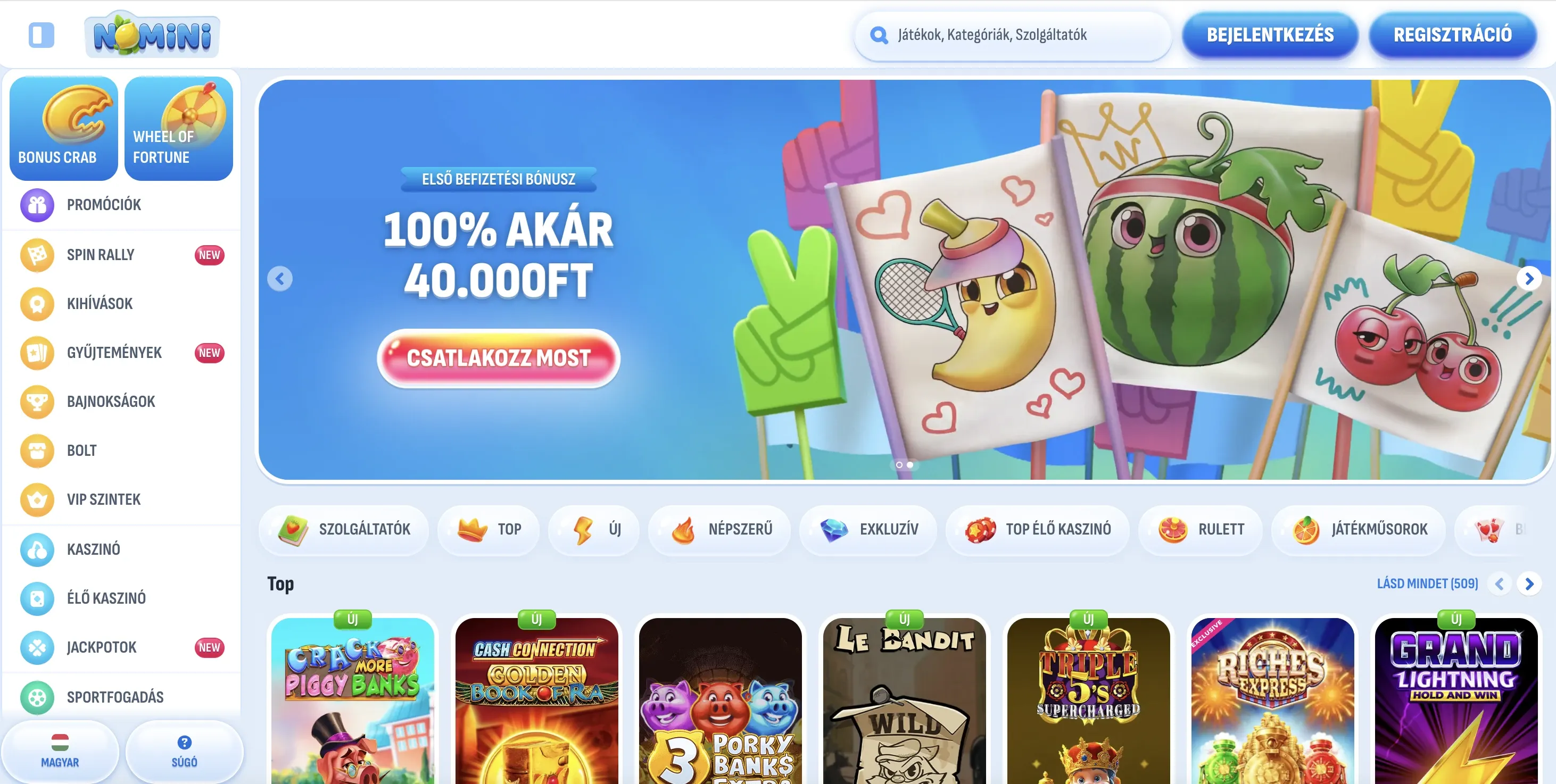 Nomini Casino honlapja